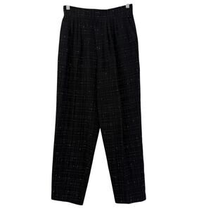 Vtg 80's Tweed Trousers Size 9/10 Speckled Plaid Pleated High Waist Wool Black